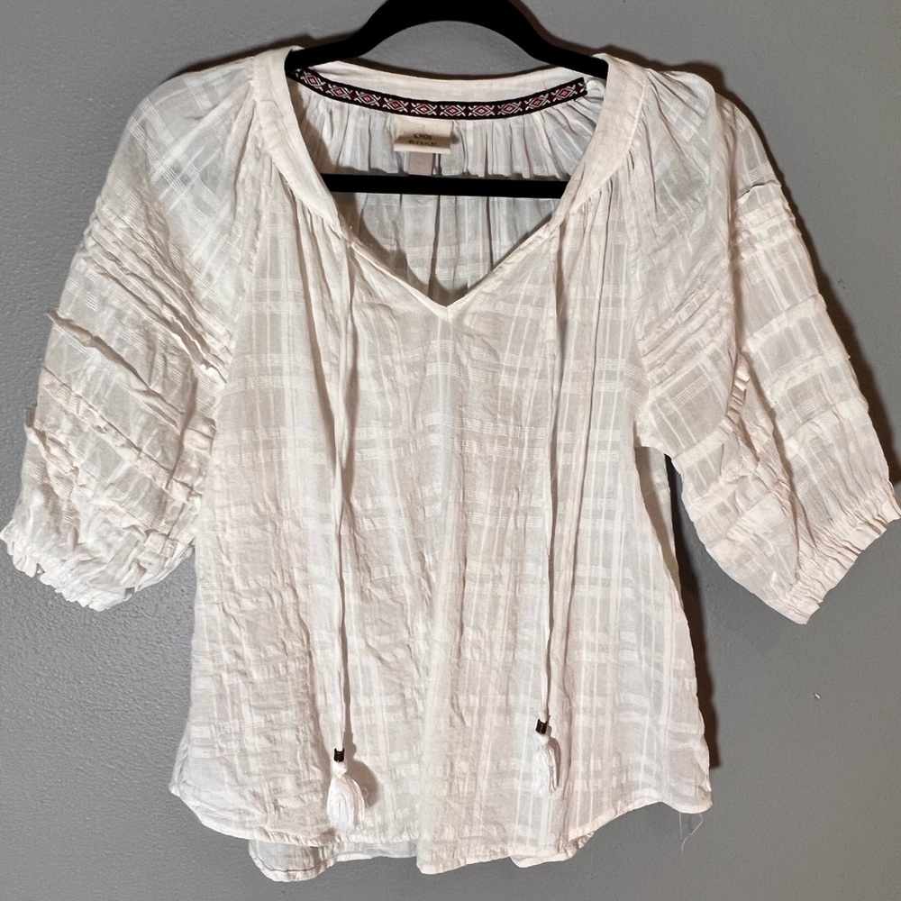 Knox Rose White Bubble Sleeve Blouse Sz S